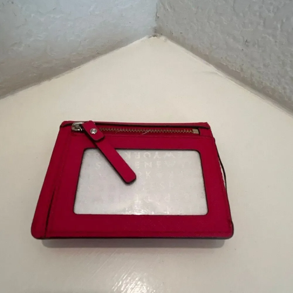Kate Spade Compact Pouch Wallet Red Saffiano Leather Fold Over Cardholder